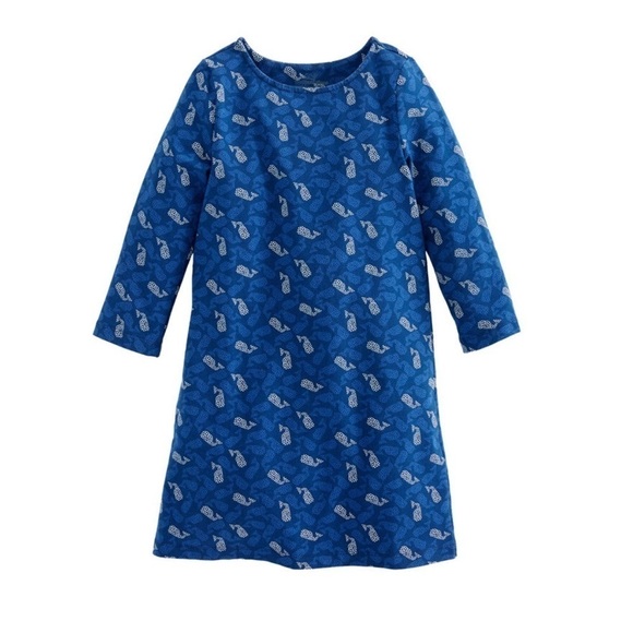 VINEYARD VINES Dress Girl Polka Dot Whale Tisbury Blue Size L 14 Deep Ba… - Picture 2 of 3